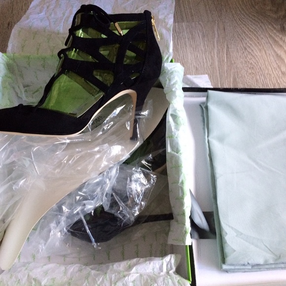 NEW Sam Edelman Zavier Black Suede Strappy / Cage Lace Up Pumps w/ back zip 6M - Picture 4 of 5